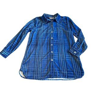 Soft Surroundings Maize Plaid Velvet Shirt Lagdon Blue Plaid Size XS Women's NWT